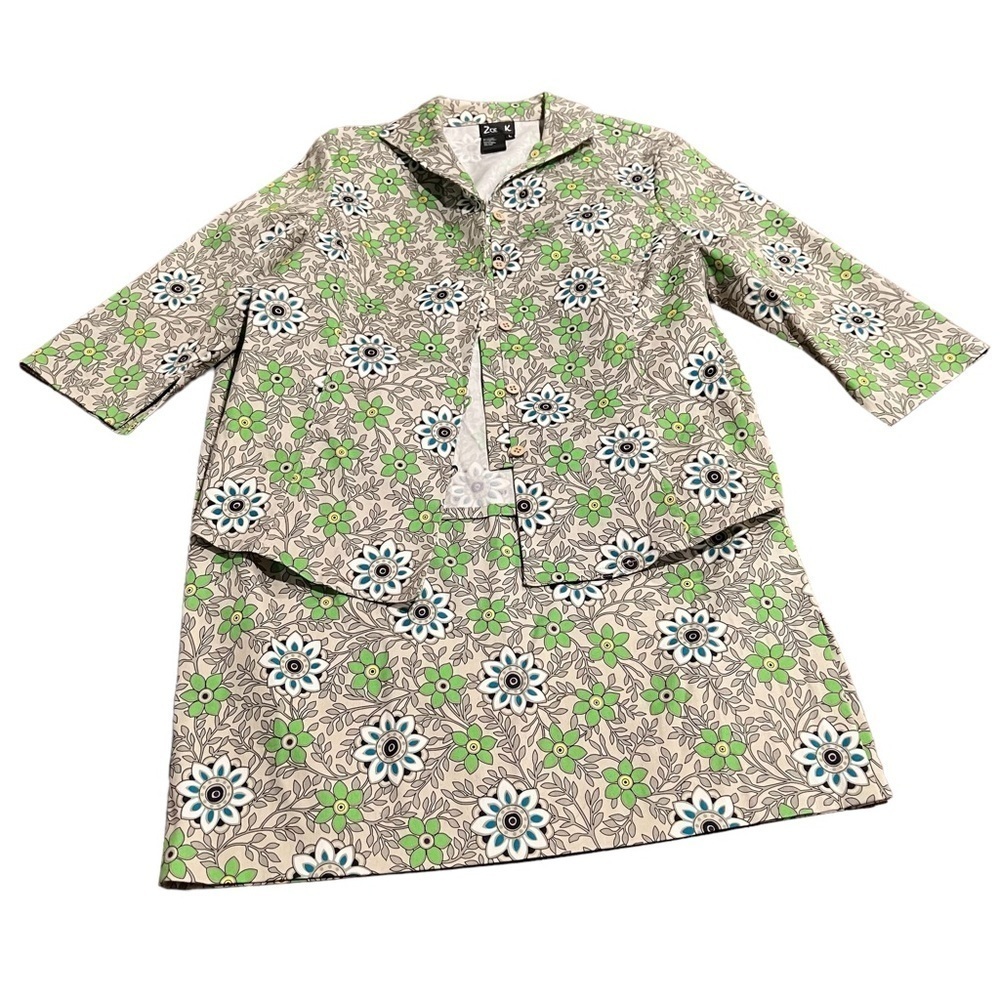 Zoe K Retro Boho Skirt Jacket Set Stretch Size Large 10 Floral